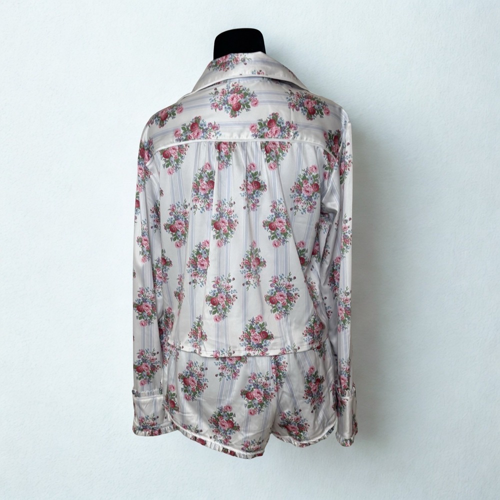 For Love and Lemons Satin Floral Ruffle Coquette Pajama Set Bridal Sleepwear XS - Picture 3 of 11